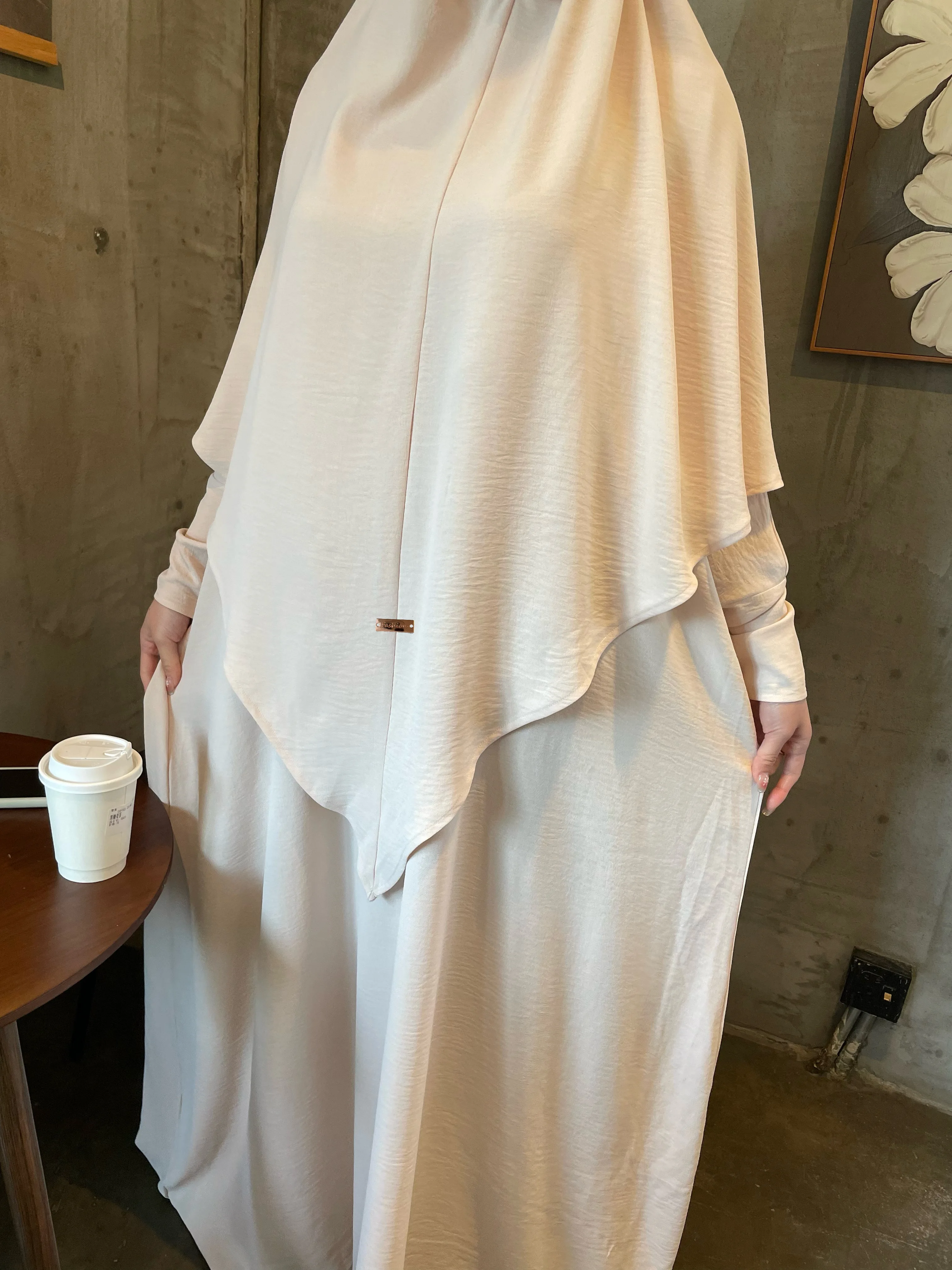Crepe Khimar Set Boat Neck Two-Piece Abaya Hijab Muslim Maxi Dress hijab headsarf - Image 3