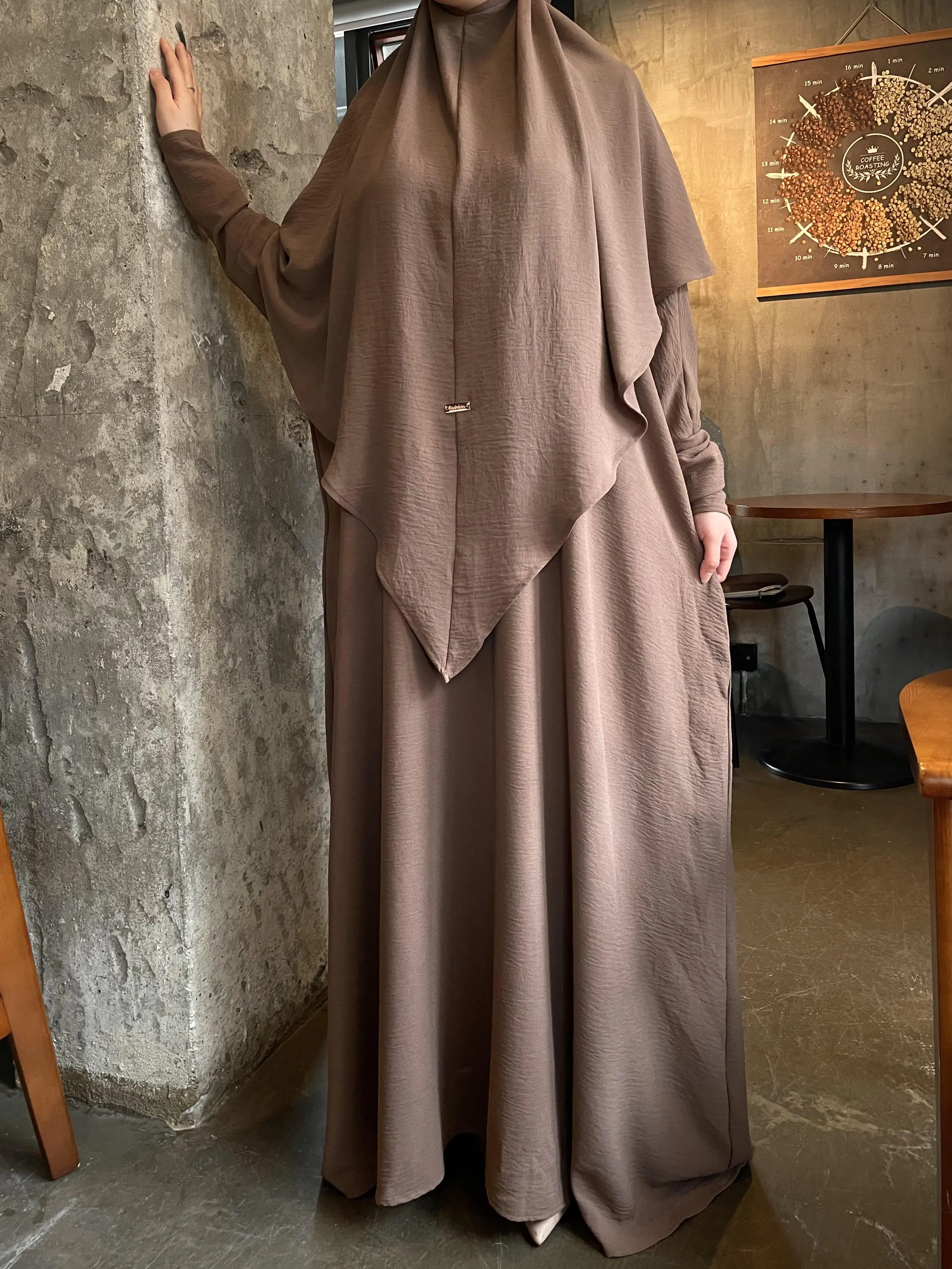 Crepe Khimar Set Boat Neck Two-Piece Abaya Hijab Muslim Maxi Dress hijab headsarf