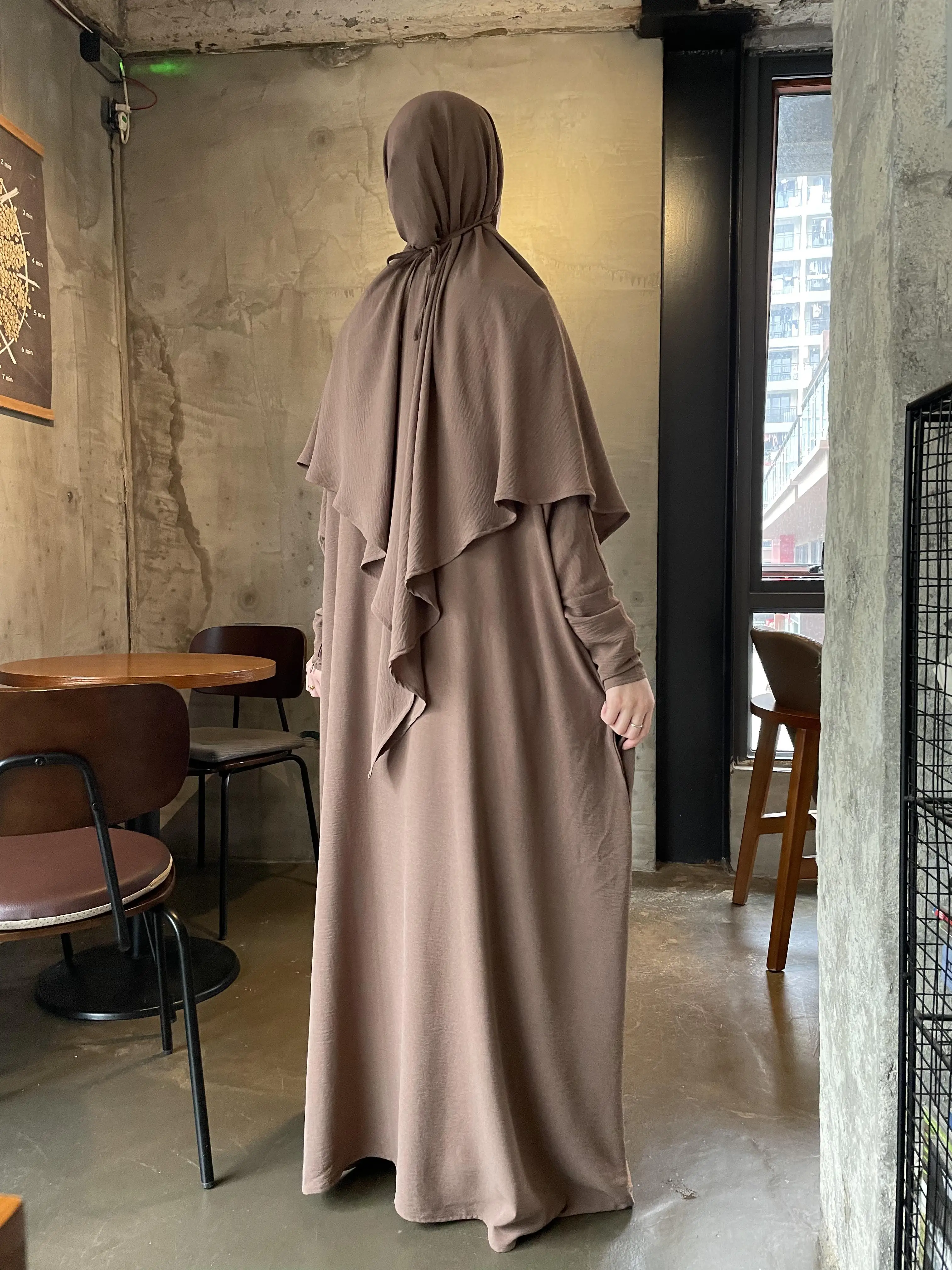 Crepe Khimar Set Boat Neck Two-Piece Abaya Hijab Muslim Maxi Dress hijab headsarf - Image 2