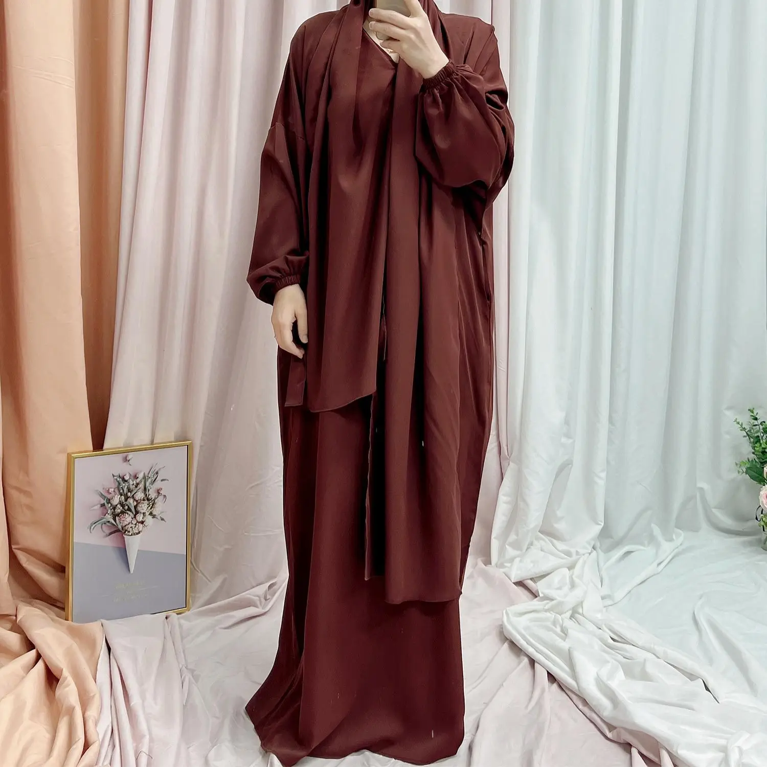 Wholesale New Style Abaya Elegent Dubai Modest Jilbab Muslim Women Long Solid Color Fashionable Dress with Hijab Abayas - Image 5
