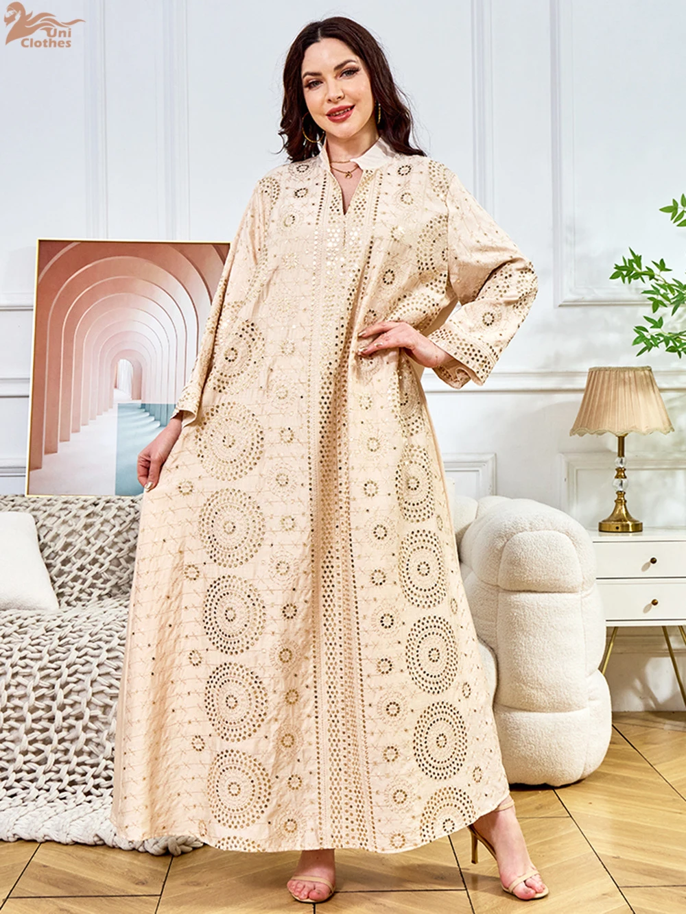 Eid Muslim Embroidery Dress for Women Sequins Party Long Robe Abaya Kaftan Arab Ramadan Morocco Dubai Vestidos Jalabiya 2025 - Image 2