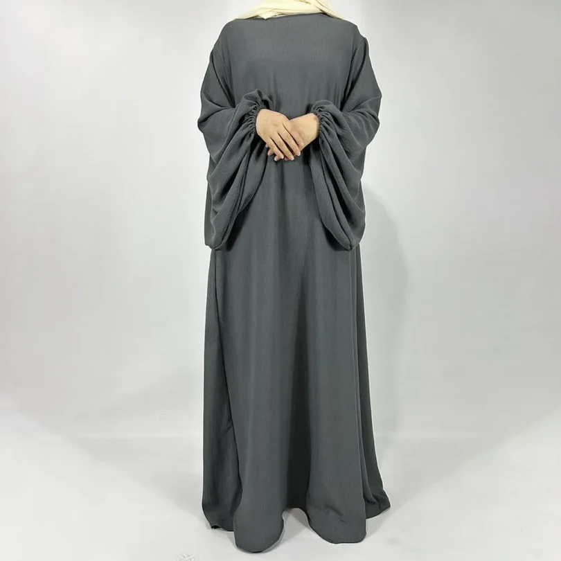 New Balloon Sleeve Abaya Jazz Crepe Wide Bottom Loose EID Ramadan Dubai Muslim Woman Wholesale Islamic Clothing Modest Dress - Image 4