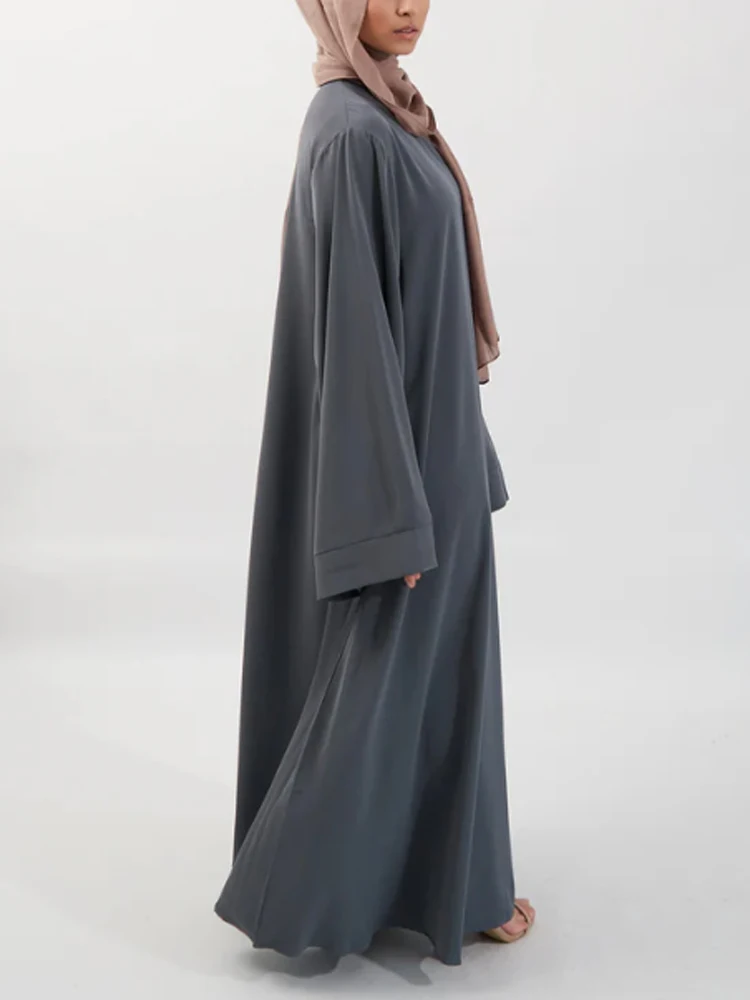 Hot Sell Popular Simple Nida Abaya Long Dress Pure Color A-line Loose Sleeves Dresses Dubai UK Modest Elegant Dress Ramadan - Image 4