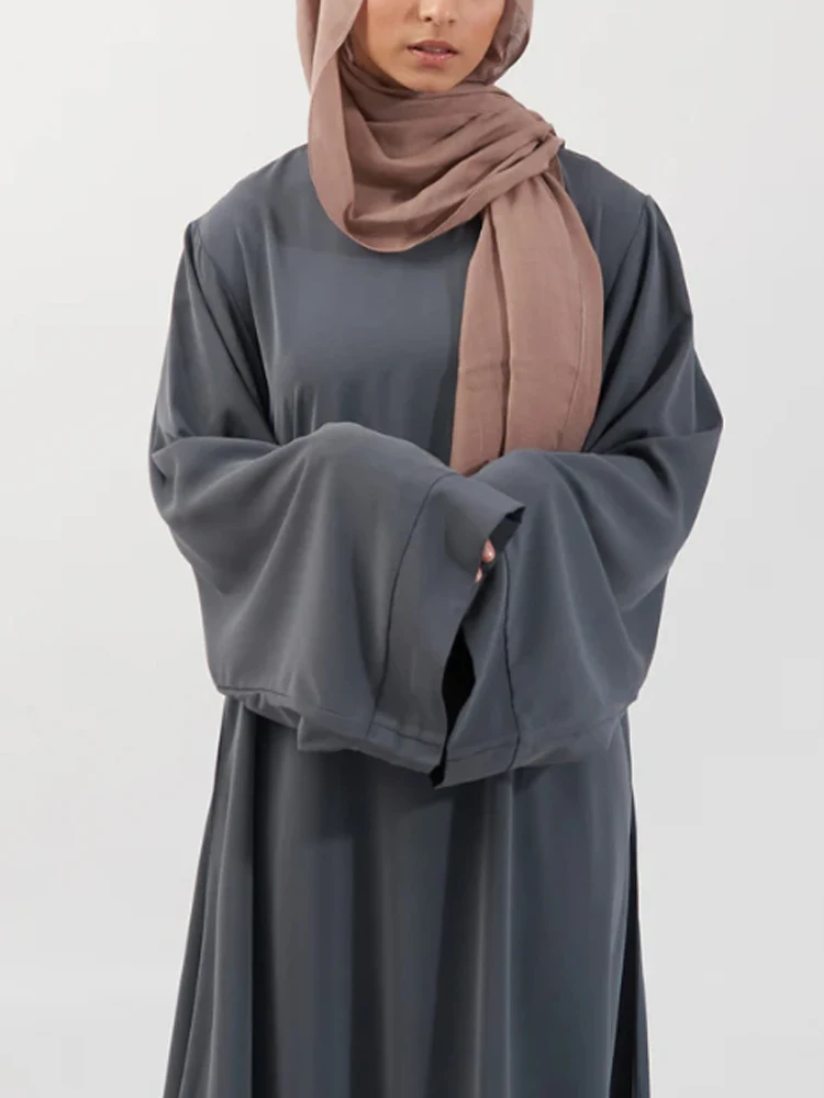 Hot Sell Popular Simple Nida Abaya Long Dress Pure Color A-line Loose Sleeves Dresses Dubai UK Modest Elegant Dress Ramadan - Image 3