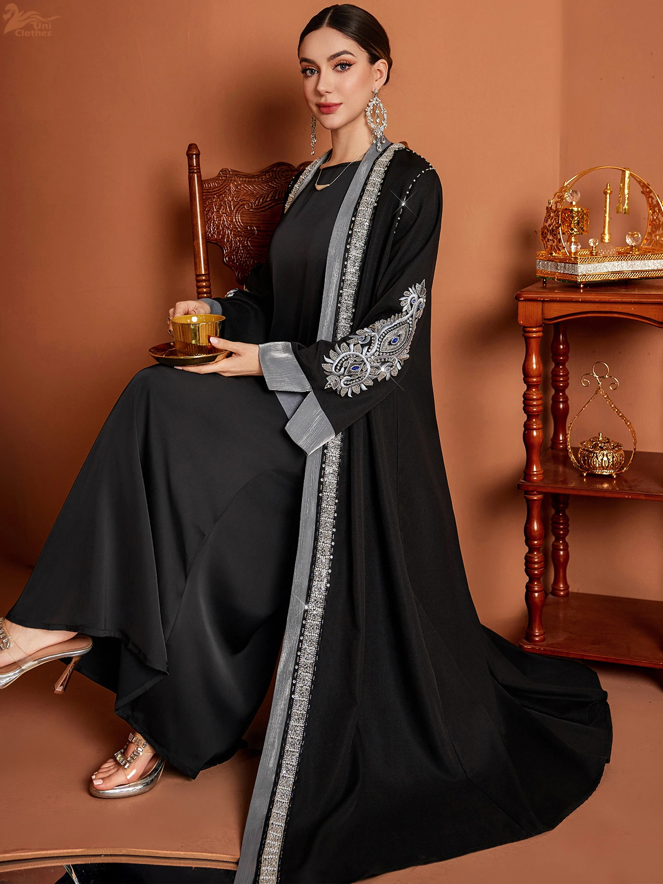 Ramadan Eid Open Abaya Damen Dubai Luxury Fashion Muslim Kimono Dress Kaftan Robe Femme Prayer Clothes Women Clothing Kebaya