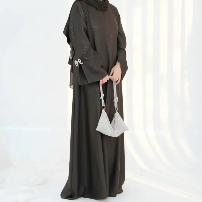 Luxury Dubai Abaya Muslim Women Dress Bow Cuff Black Abayas Female Satin Islam Clothing Ramadan Morocco Long Robe Party Dresses - Image 4