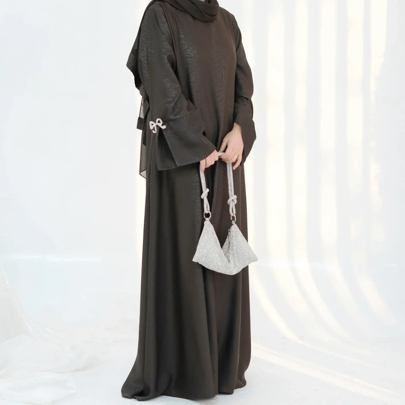 Luxury Dubai Abaya Muslim Women Dress Bow Cuff Black Abayas Female Satin Islam Clothing Ramadan Morocco Long Robe Party Dresses - Image 4