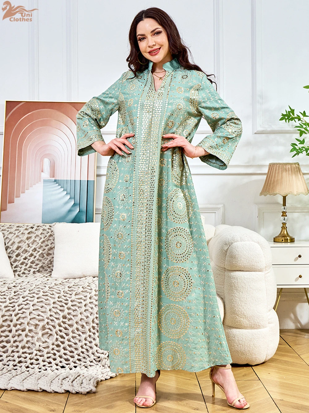 Eid Muslim Embroidery Dress for Women Sequins Party Long Robe Abaya Kaftan Arab Ramadan Morocco Dubai Vestidos Jalabiya 2025