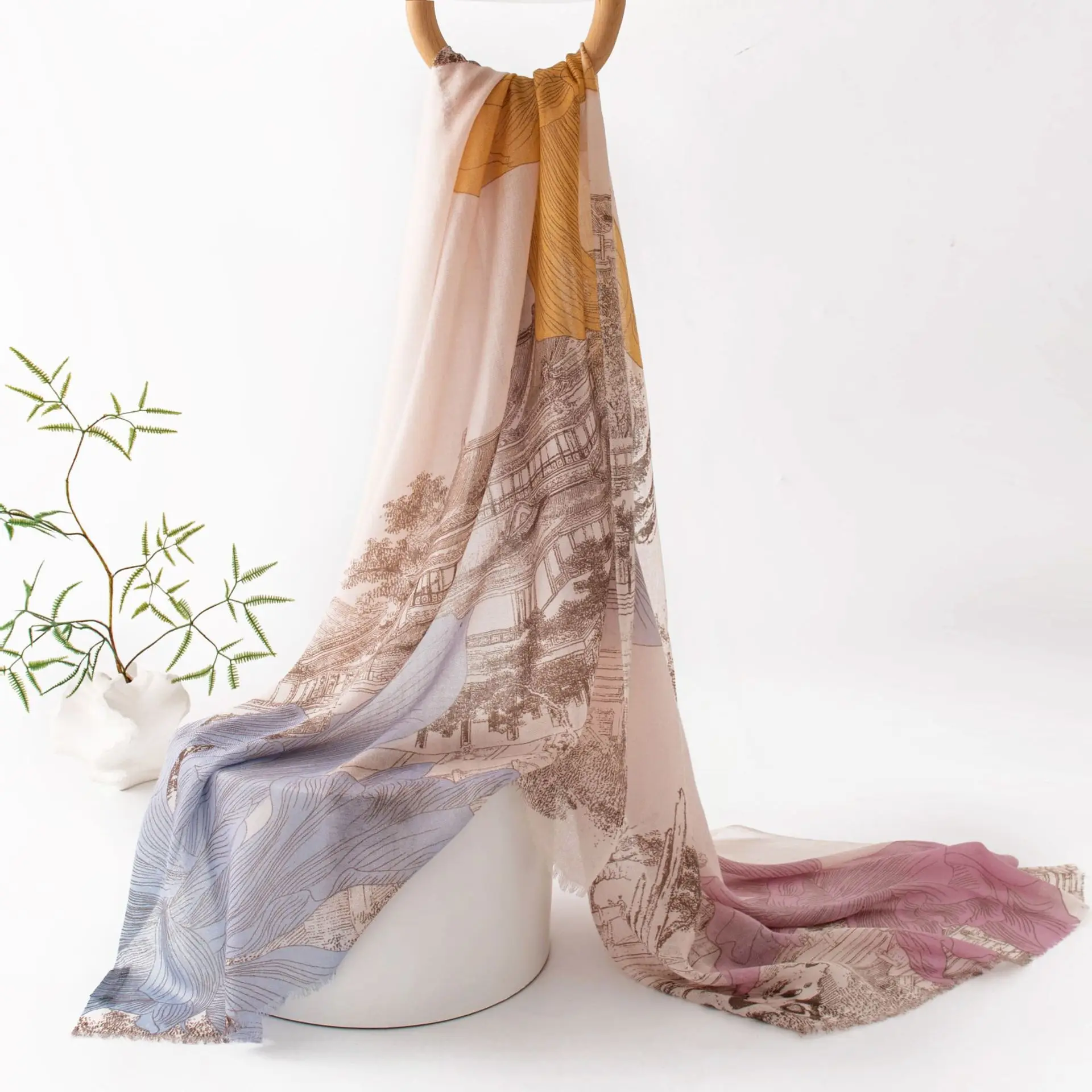 New Luxury 100% Cashmere Printed Shawl Women Spring Autumn Scarf Fashion Lightweight Hijab Neckerchief Elegant Office Bag Scarf - Image 6