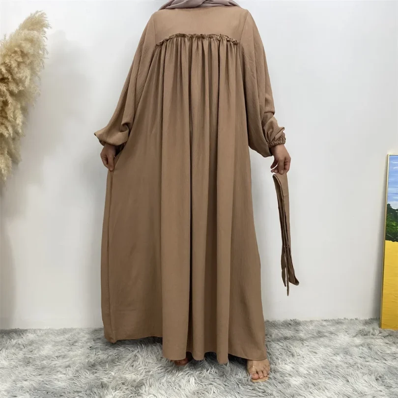 UNI Plain Abaya Dress Long Sleeve Muslim Women Loose Robe African Dresses Islam Dubai Modest Kaftan Eid Prayer Garment Jilbab - Image 3