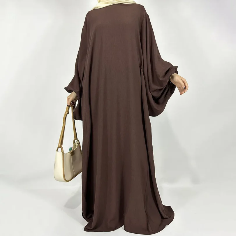 New Balloon Sleeve Abaya Jazz Crepe Wide Bottom Loose EID Ramadan Dubai Muslim Woman Wholesale Islamic Clothing Modest Dress - Image 6