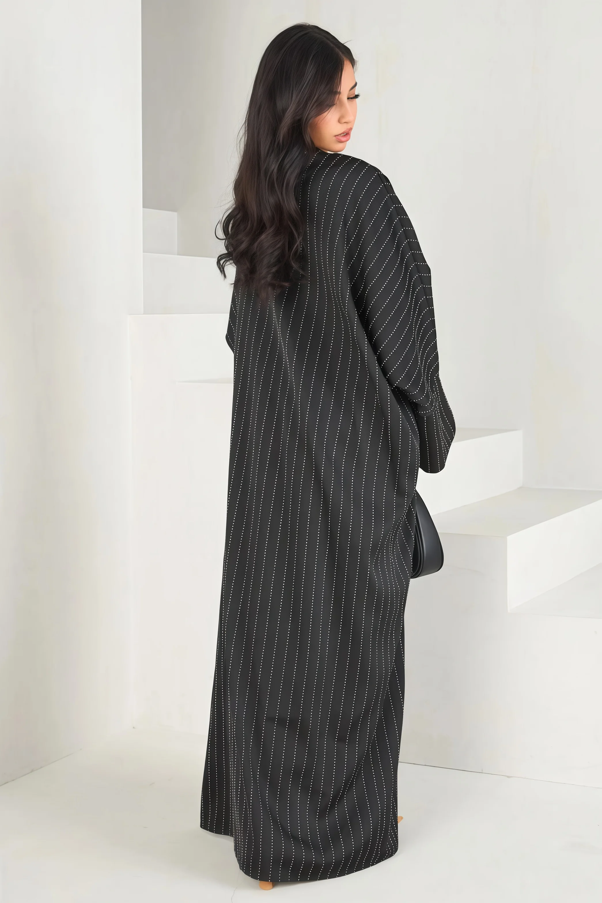2025 New Muslim Abaya Black Rhinestone Striped Long Cardigan Loose Fit Elegant Modest Islam Outerwear for Women Premium Sparkle - Image 2