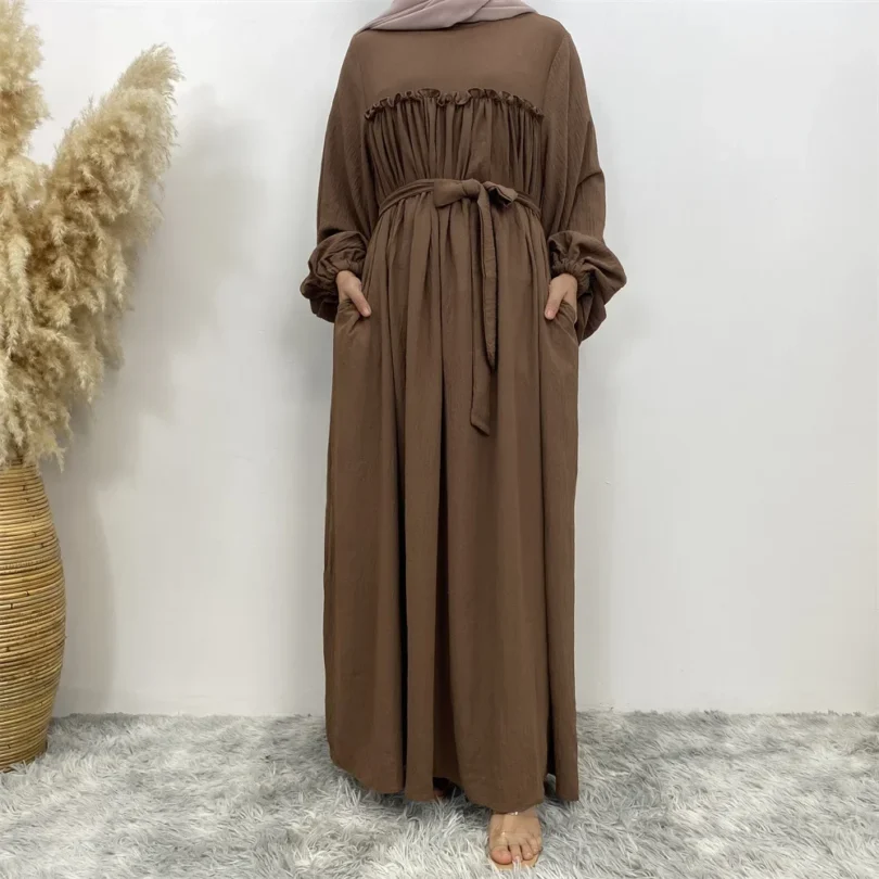 UNI Plain Abaya Dress Long Sleeve Muslim Women Loose Robe African Dresses Islam Dubai Modest Kaftan Eid Prayer Garment Jilbab - Image 4
