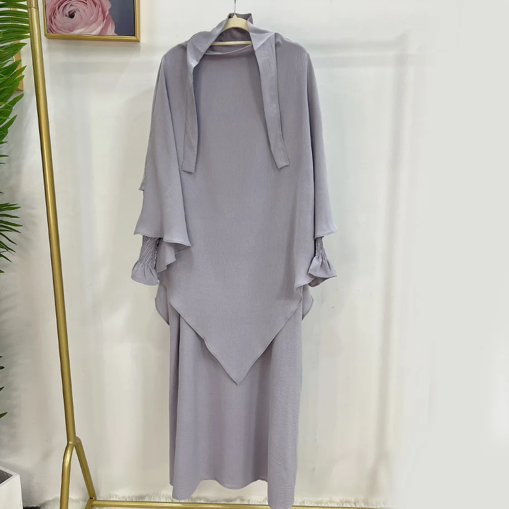 High Quality Ice Silk Crepe Khimar Inner Long Dress Two-Piece Hot Sale Muslim Fashion Women Casual Jilbab Abaya - Image 5