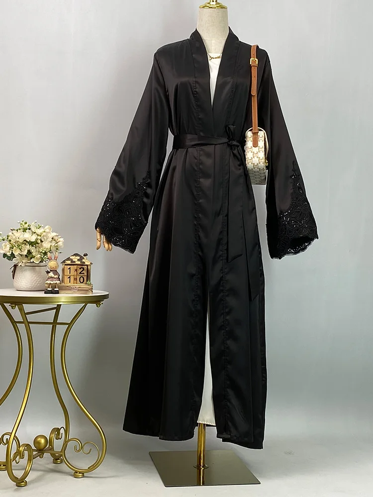High Quality Black Islamic Abaya Muslim Dubai Women From Turkey Kaftan Fashion African Luxury Eid Robe Satin Elegant Long Dress - Image 3