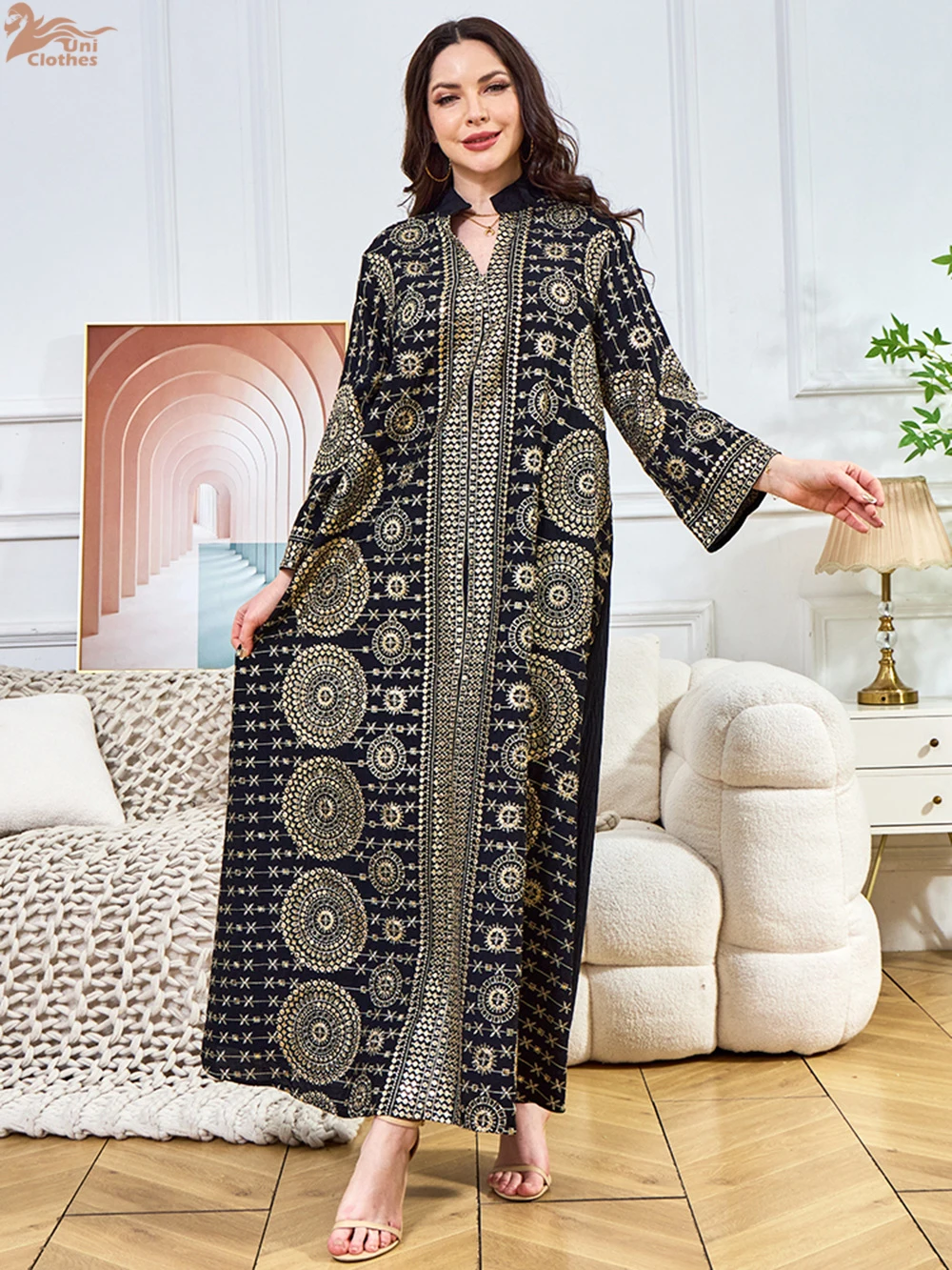 Eid Muslim Embroidery Dress for Women Sequins Party Long Robe Abaya Kaftan Arab Ramadan Morocco Dubai Vestidos Jalabiya 2025 - Image 3