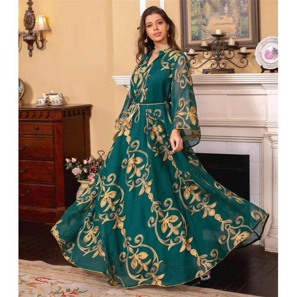 Eid Mubarak Djellaba Abaya Women Muslim Maxi Dress Morocco Kaftan Dubai Turkey Abaya Islamic Jalabiya Robe Gown Ramadan Caftan - Image 4