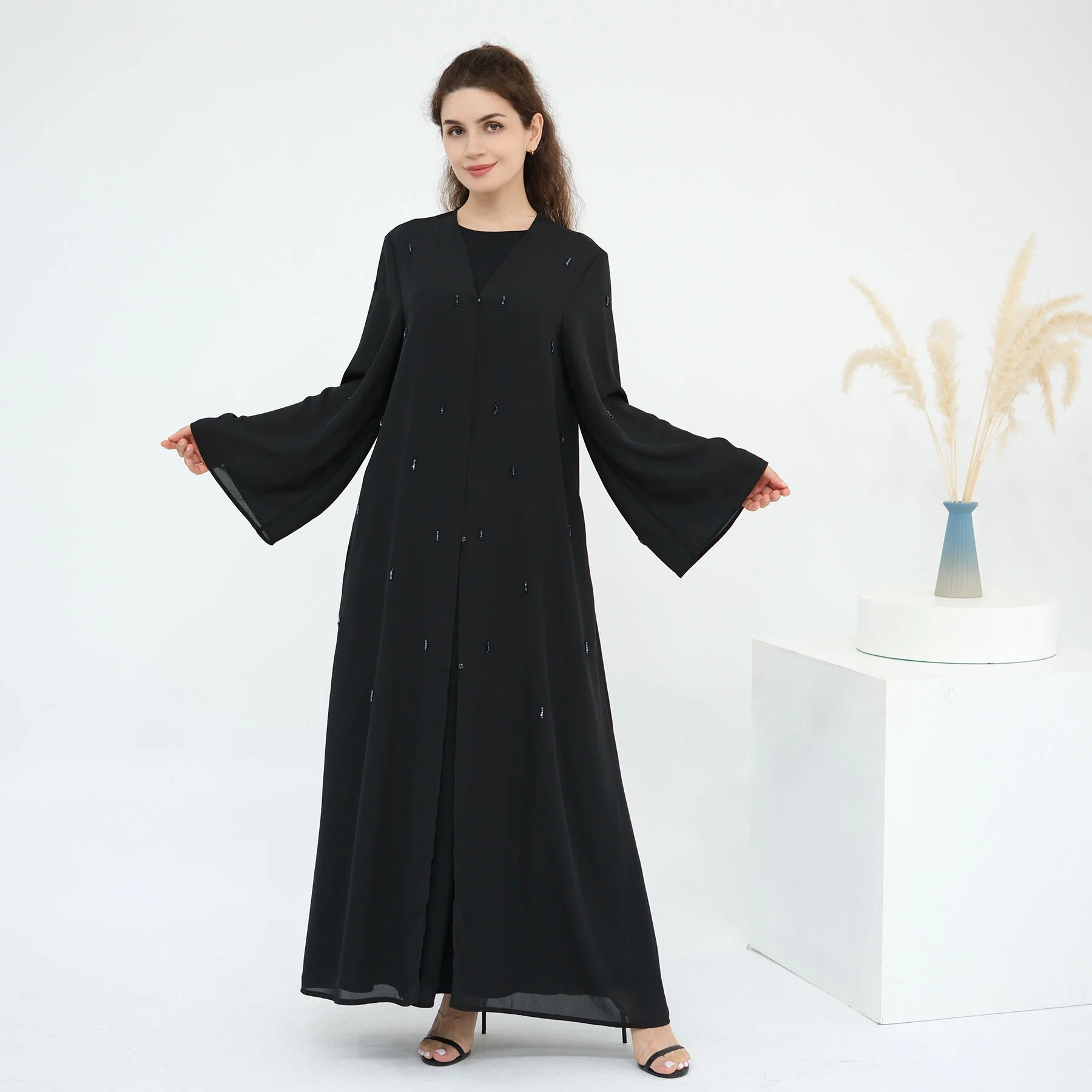 Eid Beaded Kimono Open Abayas for Women Muslim Dress Dubai Kaftan Turkey Kebaya Caftan Marocain Femme Robe Islam Jalabiya Abayas - Image 4