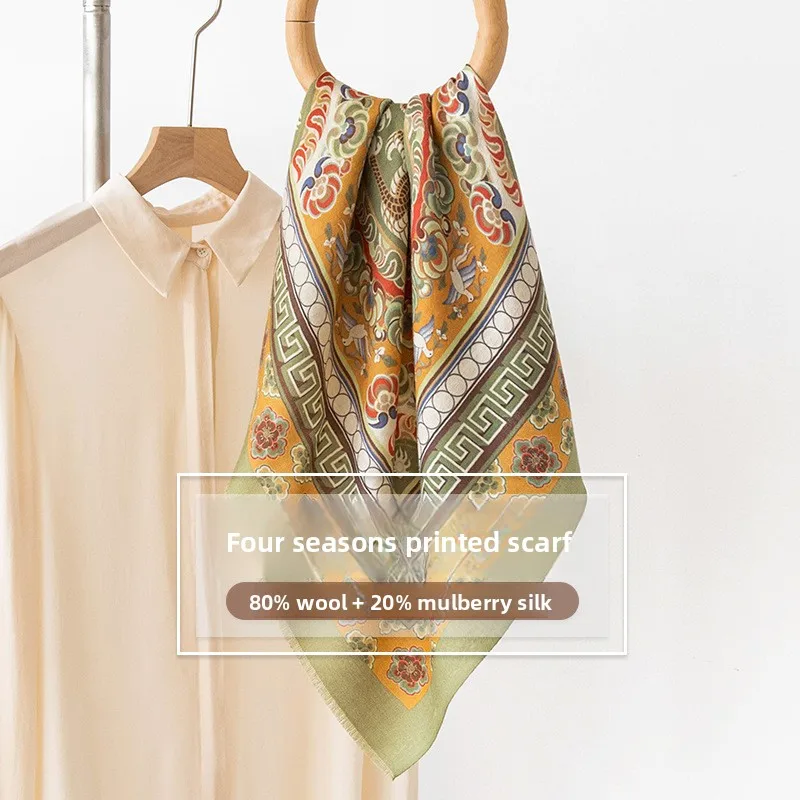 2025 80% Cashmere 20% Silk Printed Scarf Women Spring Autumn Fashion Shawl Luxury Hijab Neckerchief Elegant Office Bag Scarf - Image 6