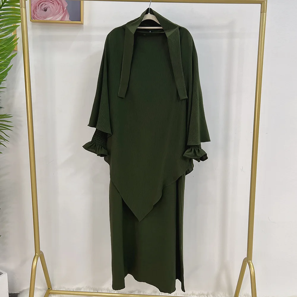 High Quality Ice Silk Crepe Khimar Inner Long Dress Two-Piece Hot Sale Muslim Fashion Women Casual Jilbab Abaya - Image 3