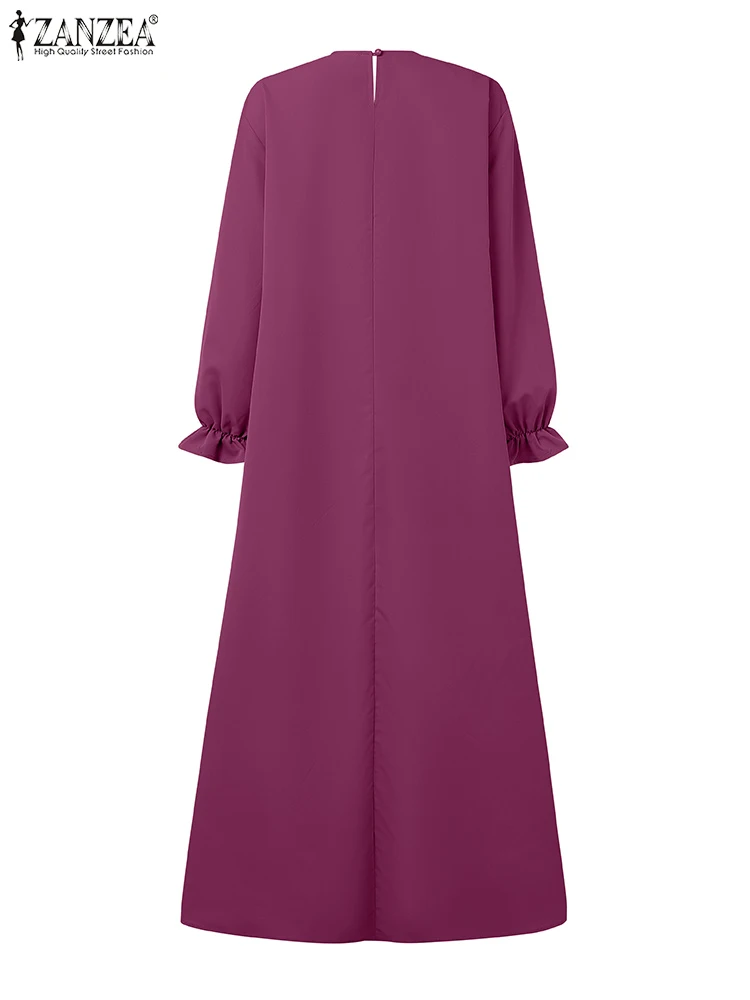 ZANZEA Fashion Women Autumn Long Lantern Sleeve Muslim Dress Dubai Abaya Embroidery Maxi Dresses Robe Femme Floral Vestidos 2025 - Image 3