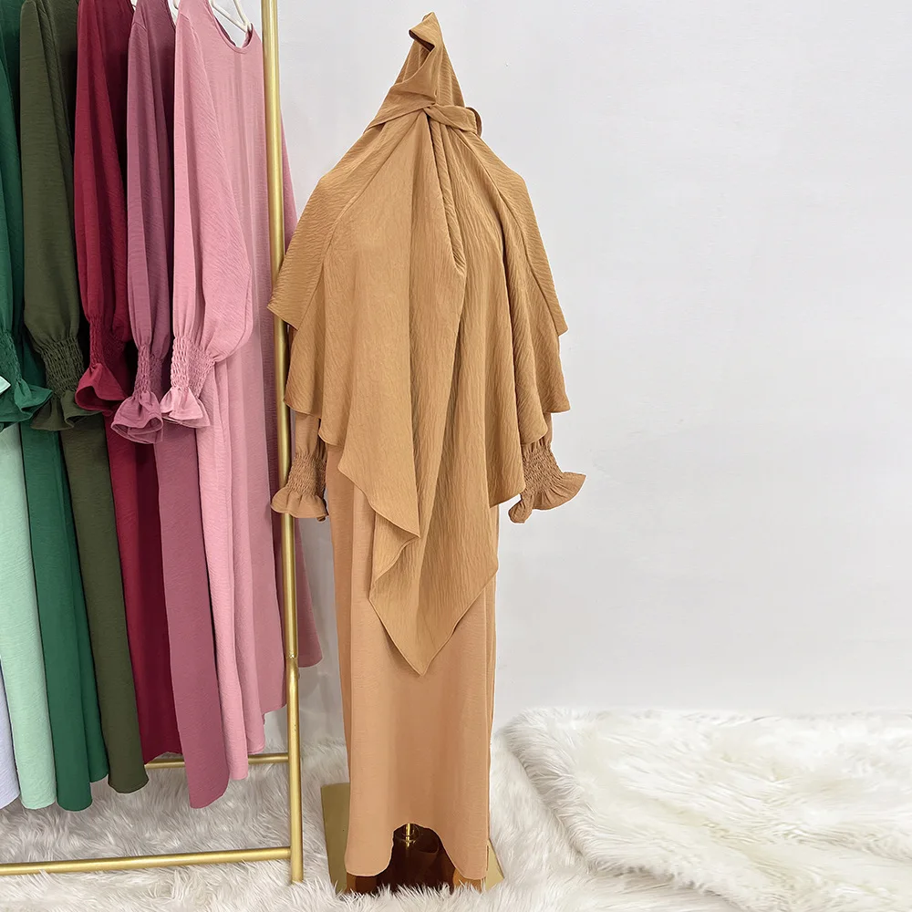 High Quality Ice Silk Crepe Khimar Inner Long Dress Two-Piece Hot Sale Muslim Fashion Women Casual Jilbab Abaya
