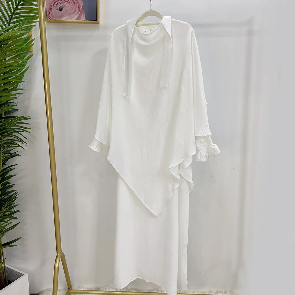 High Quality Ice Silk Crepe Khimar Inner Long Dress Two-Piece Hot Sale Muslim Fashion Women Casual Jilbab Abaya - Image 6