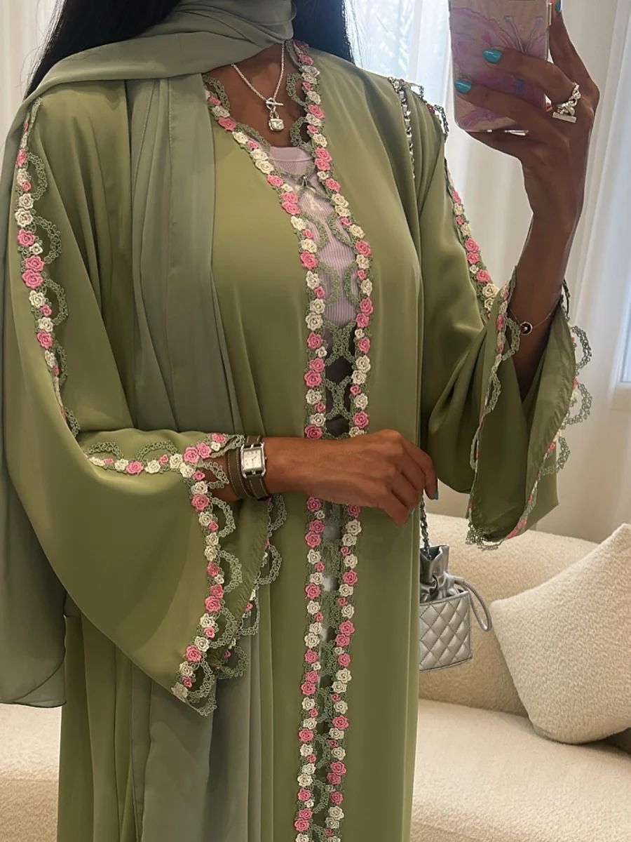 Muslim Women Dubai Abaya Embroidery floral Kimono Cardigan Dress Kaftan Ramadan Robe Femme African dresses Islam Clothing Kebaya