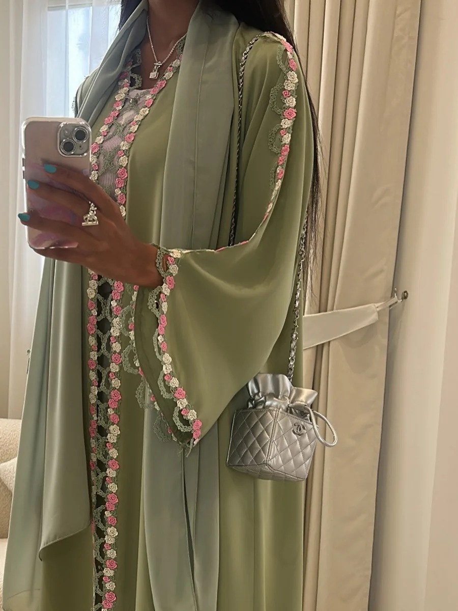 Muslim Women Dubai Abaya Embroidery floral Kimono Cardigan Dress Kaftan Ramadan Robe Femme African dresses Islam Clothing Kebaya - Image 2