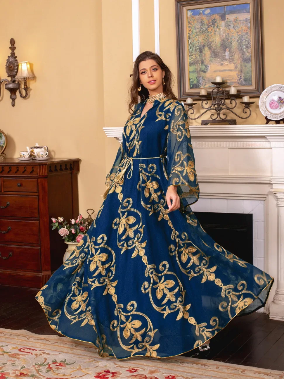 Eid Mubarak Djellaba Abaya Women Muslim Maxi Dress Morocco Kaftan Dubai Turkey Abaya Islamic Jalabiya Robe Gown Ramadan Caftan - Image 2