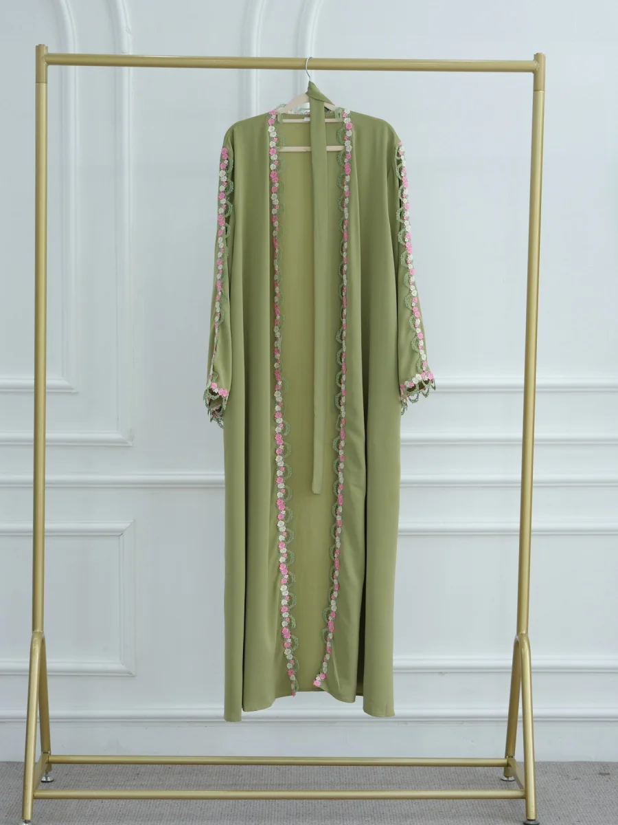 Muslim Women Dubai Abaya Embroidery floral Kimono Cardigan Dress Kaftan Ramadan Robe Femme African dresses Islam Clothing Kebaya - Image 3