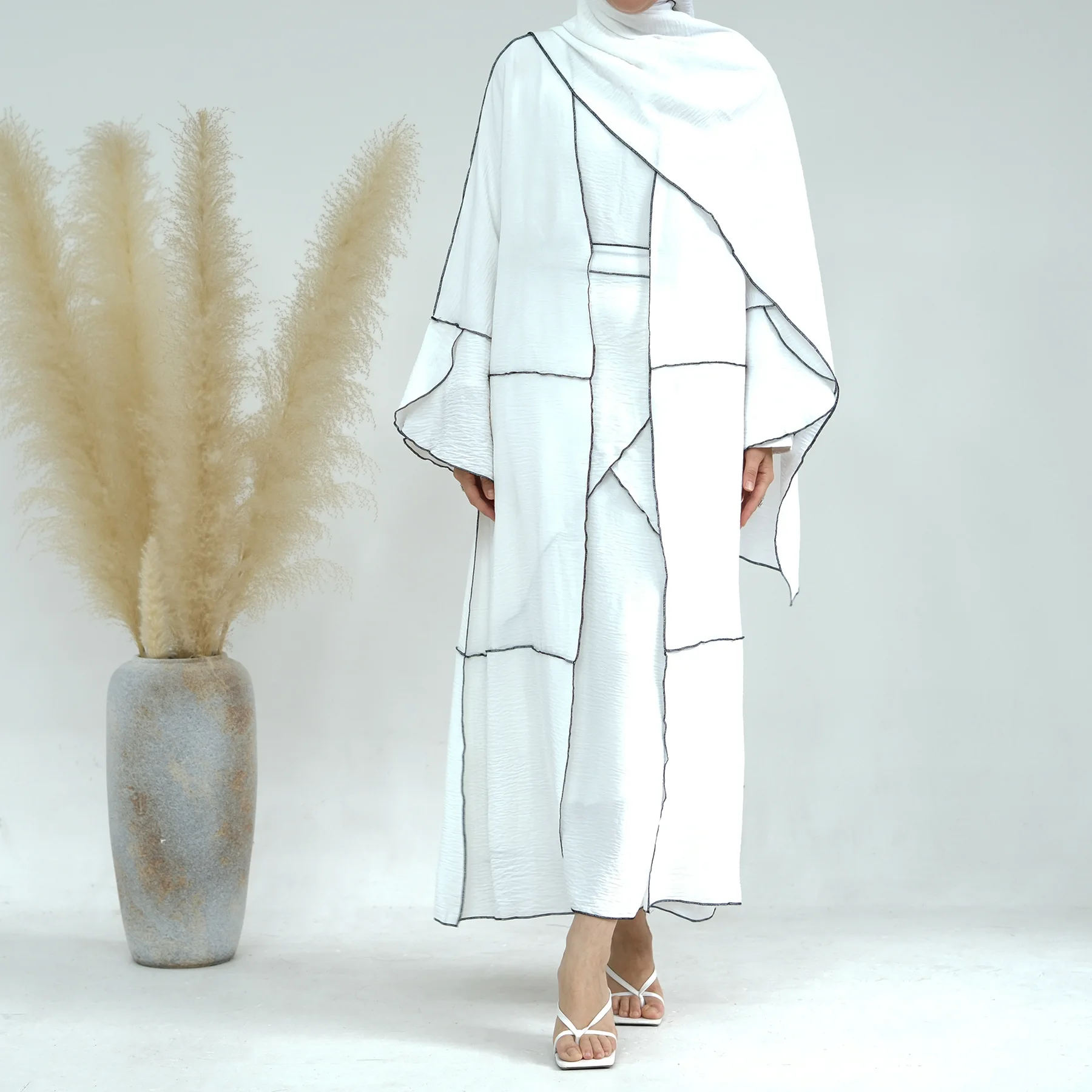 4Pcs Open Abaya Dubai Turkey Islam Arabic Muslim Sets Hijab Prayer Long Dress for Women Robe Suit Kimono Femme Musulmane Ramadan - Image 3