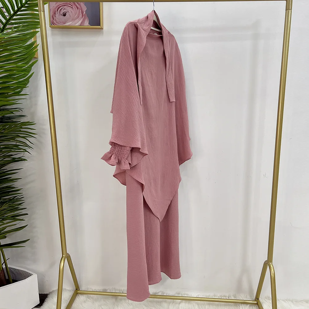 High Quality Ice Silk Crepe Khimar Inner Long Dress Two-Piece Hot Sale Muslim Fashion Women Casual Jilbab Abaya - Image 2