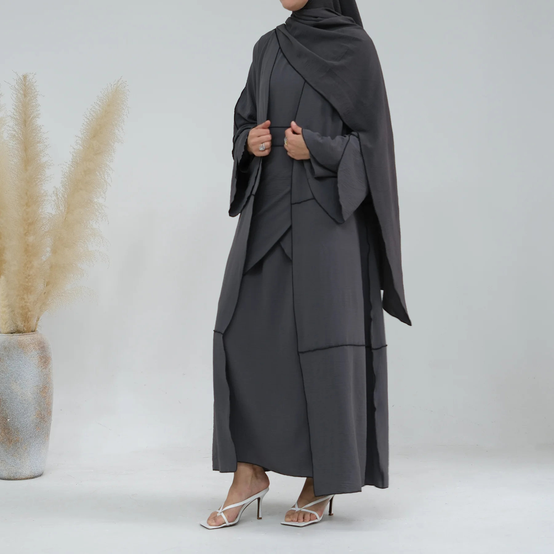 4Pcs Open Abaya Dubai Turkey Islam Arabic Muslim Sets Hijab Prayer Long Dress for Women Robe Suit Kimono Femme Musulmane Ramadan - Image 2
