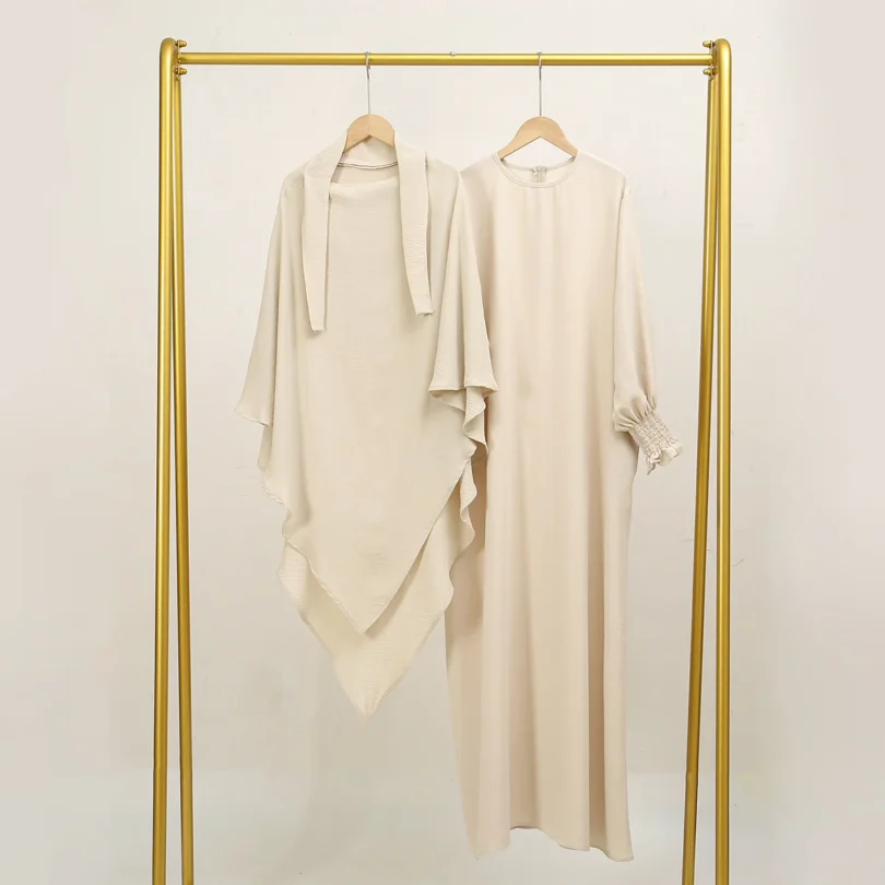 2PCS/set Muslim Robe Modest Abayas for Woman Ramadan Burqa Robe Overhead Hijab Muslim Arab Clothes Ramadan Prayer Dress - Image 4