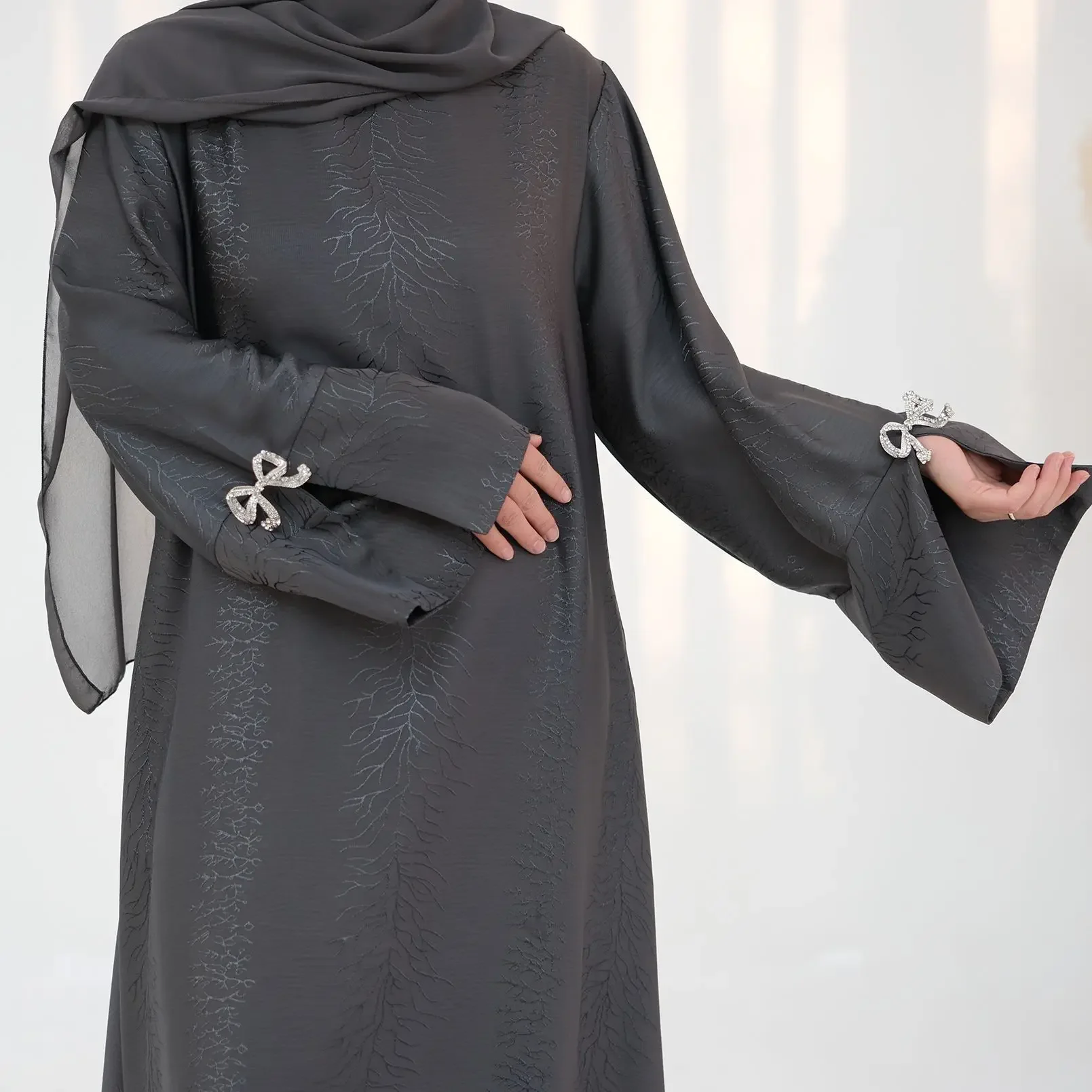 Luxury Dubai Abaya Muslim Women Dress Bow Cuff Black Abayas Female Satin Islam Clothing Ramadan Morocco Long Robe Party Dresses - Image 2