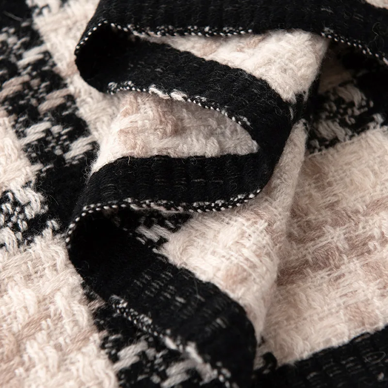 New luxury 100% Wool Plaid Scarf Women Autumn Winter Warm Shawl Hijab Soft Lightly Hair Wrap Fashionable Versatile Head Scarves - Image 4
