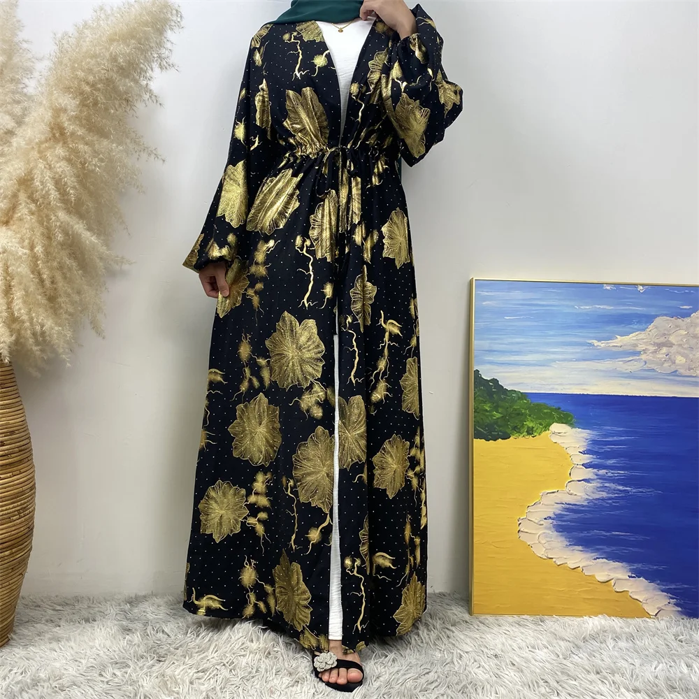 2025 Eid Muslim Abaya For Women Ramadan Prayer Dubai Middle East Femme Robe Floral Loose African Polyester Hot Stamping Kebaya - Image 3