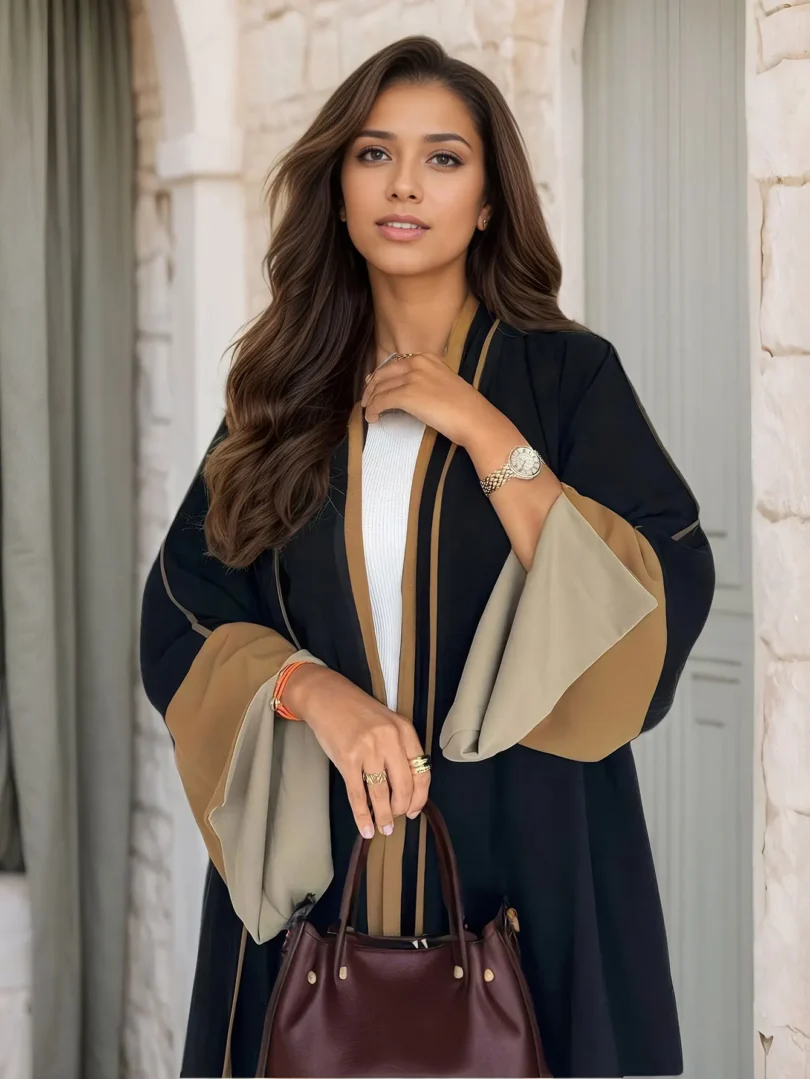 Dubai Style Muslim Abaya Black Long Cardigan with Contrast Color Elegant Modest Islam Outerwear for Women in the MIddle East - Image 5