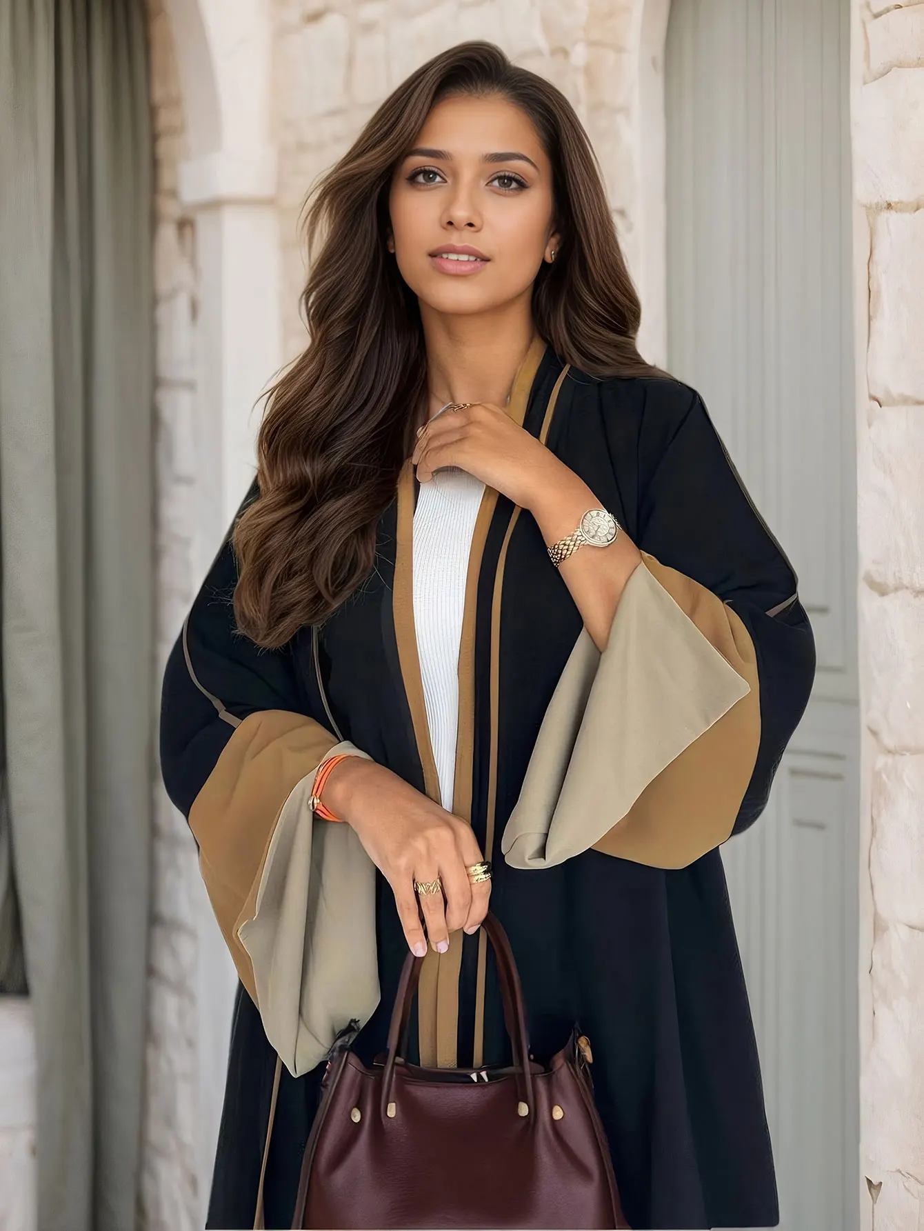 Dubai Style Muslim Abaya Black Long Cardigan with Contrast Color Elegant Modest Islam Outerwear for Women in the MIddle East - Image 5