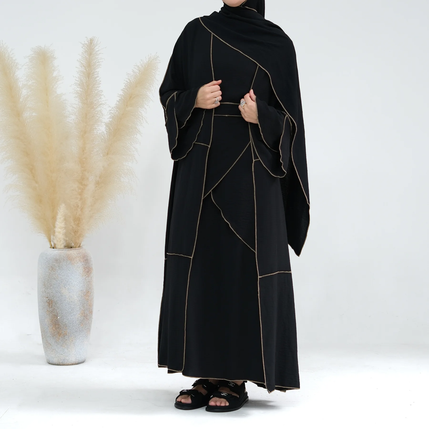 4Pcs Open Abaya Dubai Turkey Islam Arabic Muslim Sets Hijab Prayer Long Dress for Women Robe Suit Kimono Femme Musulmane Ramadan - Image 6