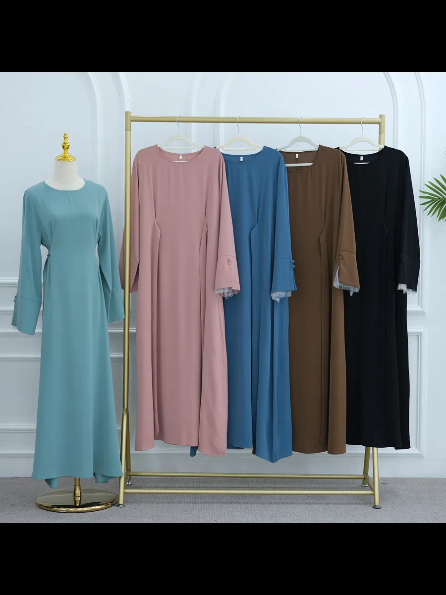 Muslim Women Arabic Dubai Abaya Lace Patchwork Sleeve Long Dress Kaftan Solid Modest Ramadan Robe Femme Islam Clothing Kebaya - Image 6