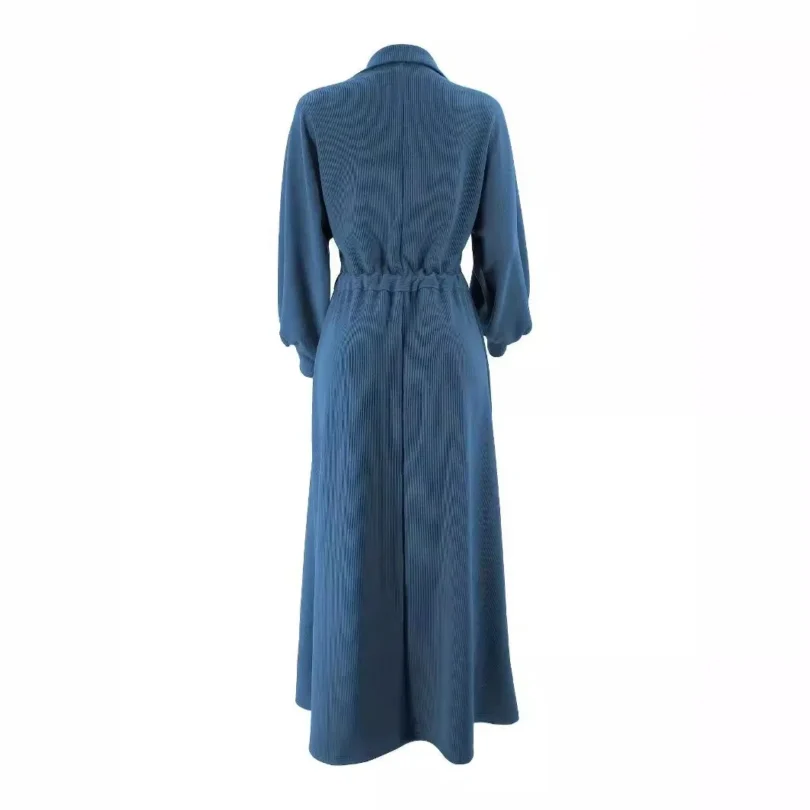 Fashion Muslim Dress New Solid Color Zipper Belt Fashion Lapel Elegant Dress Muslim Women Modest Long Dresses - Image 5