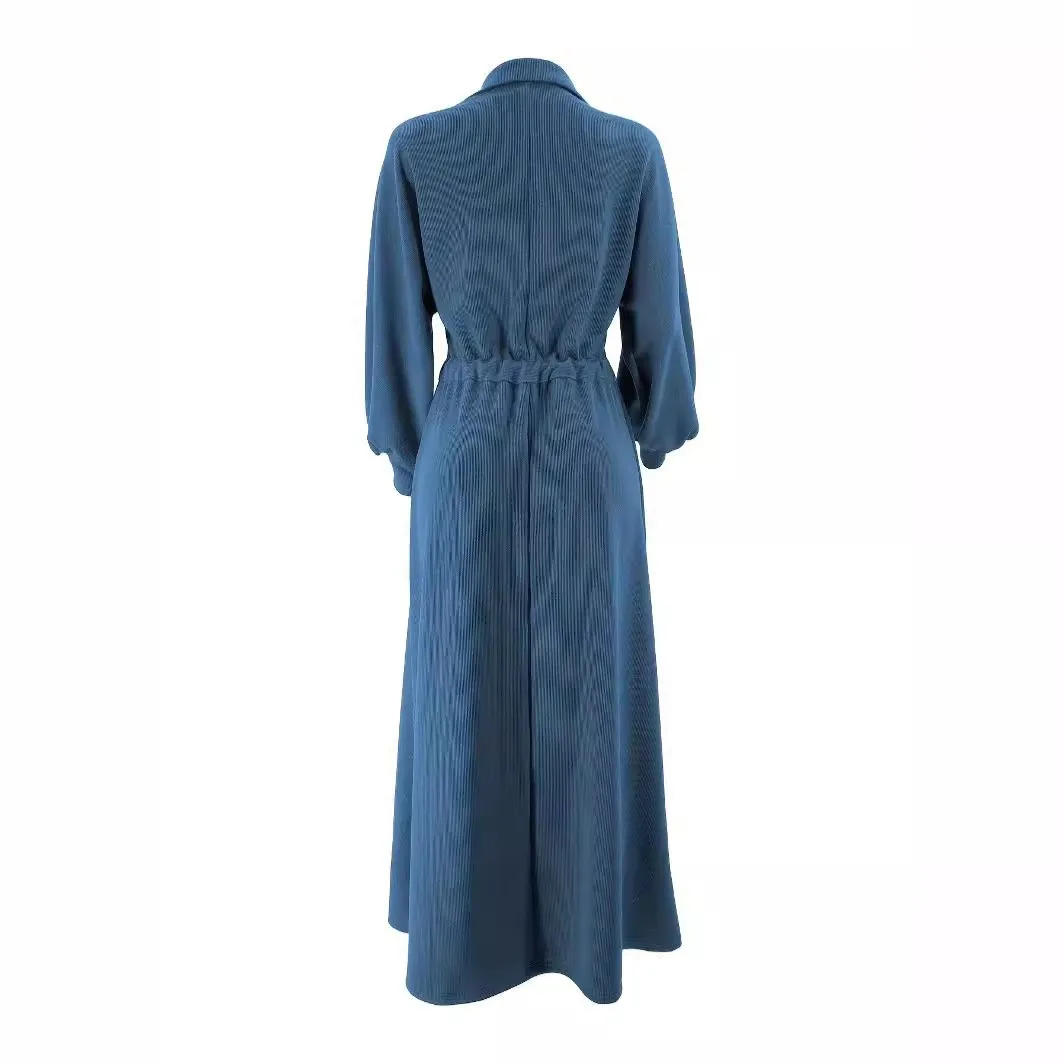Fashion Muslim Dress New Solid Color Zipper Belt Fashion Lapel Elegant Dress Muslim Women Modest Long Dresses - Image 5