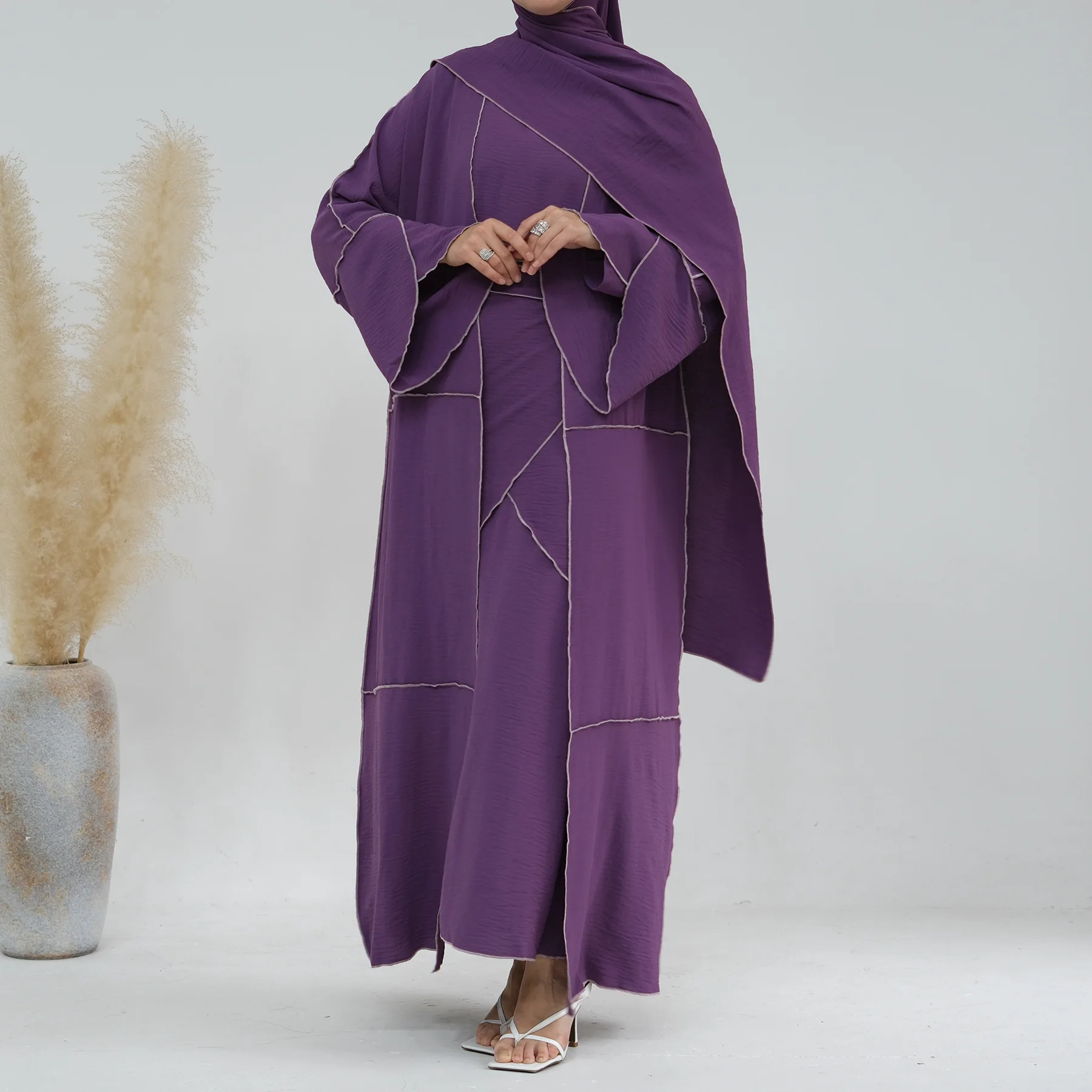 4Pcs Open Abaya Dubai Turkey Islam Arabic Muslim Sets Hijab Prayer Long Dress for Women Robe Suit Kimono Femme Musulmane Ramadan