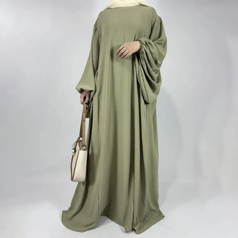 New Balloon Sleeve Abaya Jazz Crepe Wide Bottom Loose EID Ramadan Dubai Muslim Woman Wholesale Islamic Clothing Modest Dress - Image 2