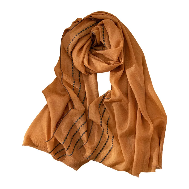 2025 Luxury Vintage 100% Wool Border Jacquard Scarf Women, Academic Style Shawl, Medium Warmth Hijab Hair Wrap for All Seasons - Image 2