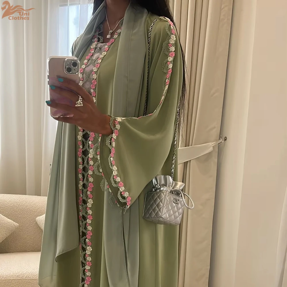 2025 Islamic Clothing Lace Floral Embroidery Luxury Abaya Dubai Kimono Modest Open Abaya Women Muslim Dress - Image 6