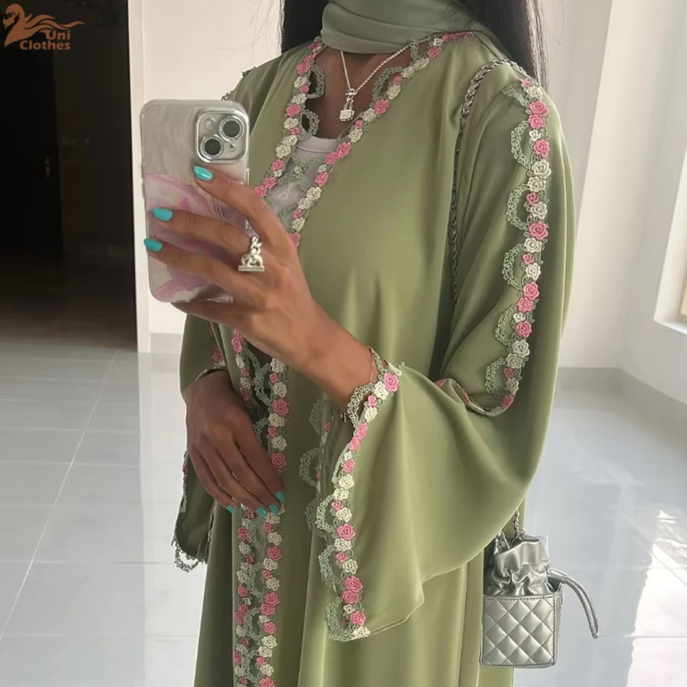 2025 Islamic Clothing Lace Floral Embroidery Luxury Abaya Dubai Kimono Modest Open Abaya Women Muslim Dress - Image 2