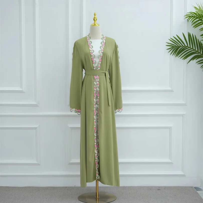 2025 Islamic Clothing Lace Floral Embroidery Luxury Abaya Dubai Kimono Modest Open Abaya Women Muslim Dress - Image 3
